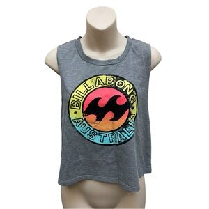 NWT Billabong Australia Graphic Muscle Tank Top Gray Cropped Surf Shirt NWT M